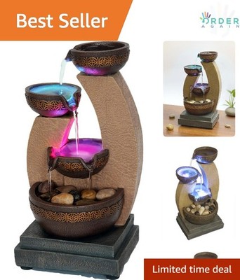 11'' Plastic Tiered Fountain with Color Changing LED Lights Water Flowing Indoor
