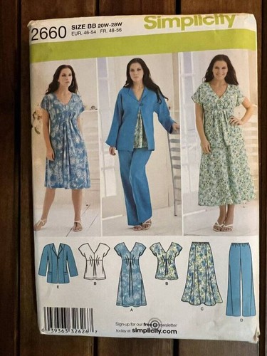 PATRÓN SIMPLICIDAD 2660 PLUS PANTALONES DE VESTIR FALDA TOP CHAQUETA TALLA 20W-28W SIN CORTAR FF