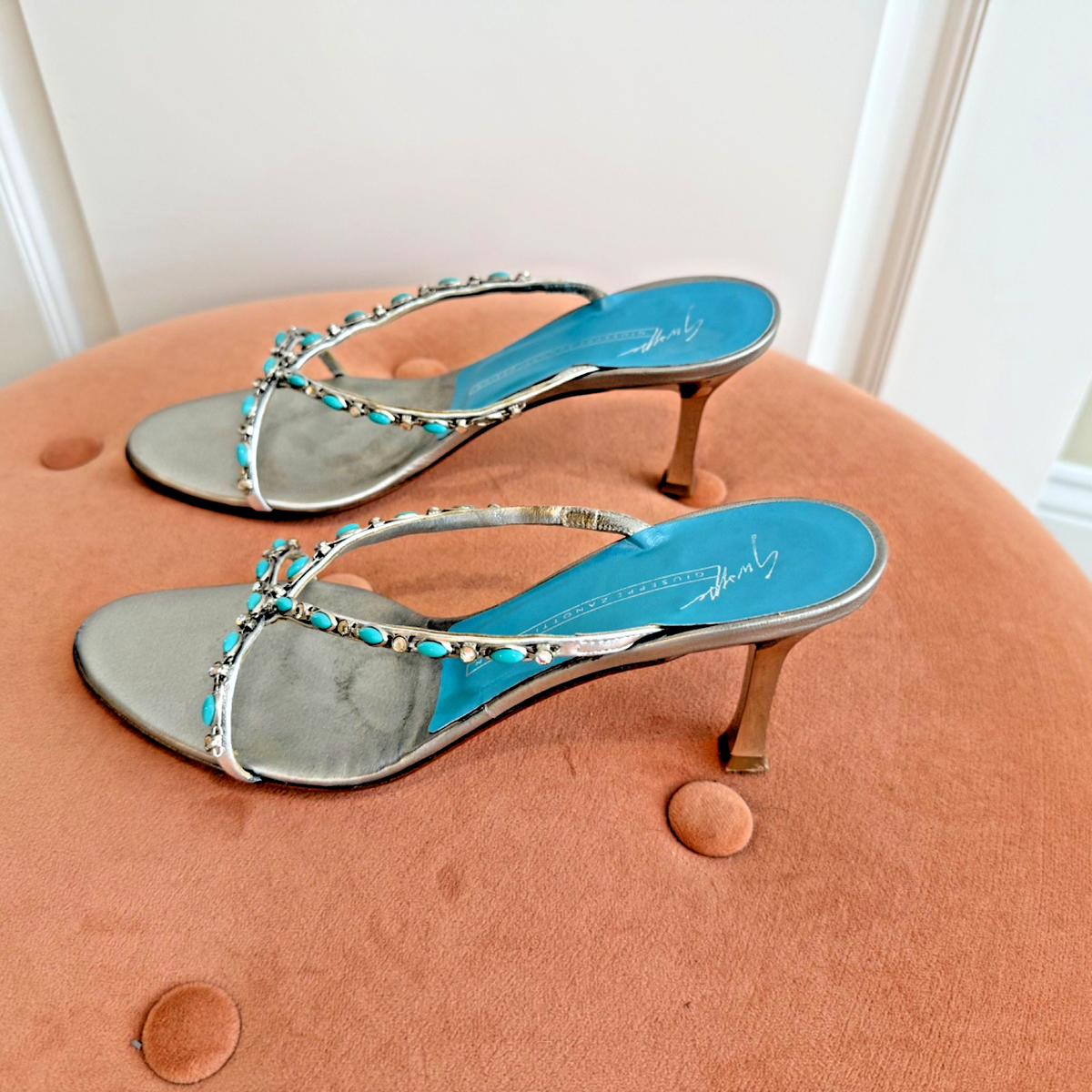 Giuseppe Zanotti Vicini Jeweled Heels Sandals Sz 37 Crystals