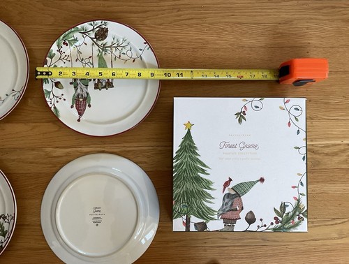 NEW in Box Pottery Barn FOREST GNOME Salad Plates Four (4) Christmas Holiday - Picture 3 of 8