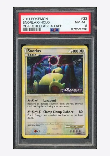 Pokemon PSA 8 Snorlax Holo Staff 2011 33/95 Call of Legends Prerelease English