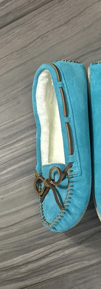 Minnetonka Suede Leather Faux Fur Lined Slip On Native Loafers 239691-011 US 10 - Image 3 of 4