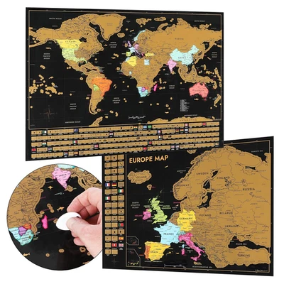 Mappa Del Mondo Da Grattare Con Mappa Dell'Europa - Mappa Come Poster Da Parete