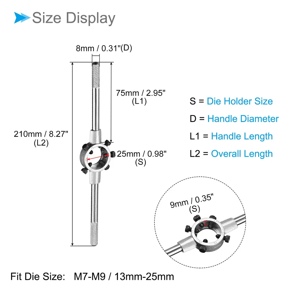 M7-M9 / 13mm-25mm (Outside Dia) Round Die Stock Wrench Nickel Plated - Image 2 of 4