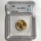 1999 Gold American Eagle $10 ICG MS70 Top Grade 1/4Oz Gold Better Date