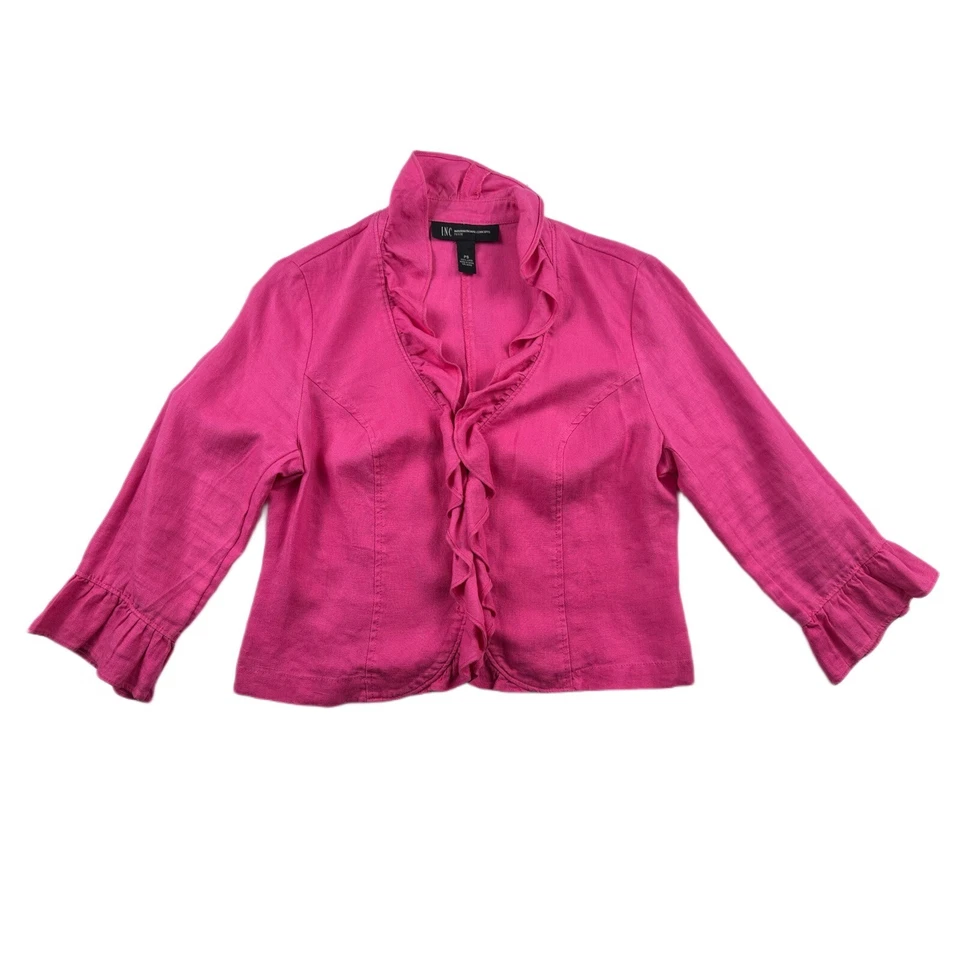 INC International Concepts Y2K 100% Linen Pink Jacket Size SP Barbiecore - Image 4 of 4