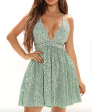 NWT Mint Sequin Mini Dress, Size L, Fit & Flare A-line, Cross Strap Backless