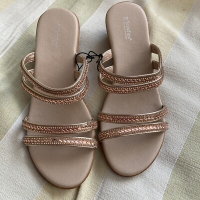 Ladies Soleflex Rose Gold Strappy Wedge Sandals Size Sparkly