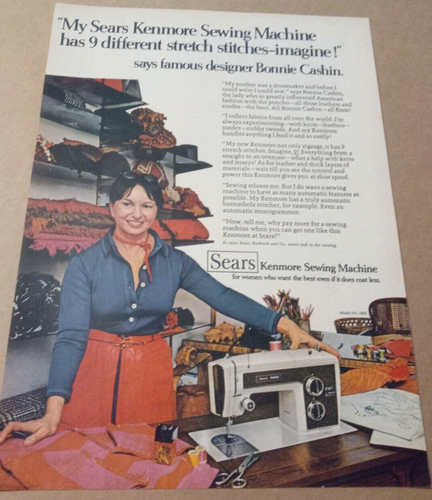 1972 Print Anzeigenseite - Sears Kenmore Nähmaschinen BONNIE CASHIN Modedesigner - Bild 2 von 2