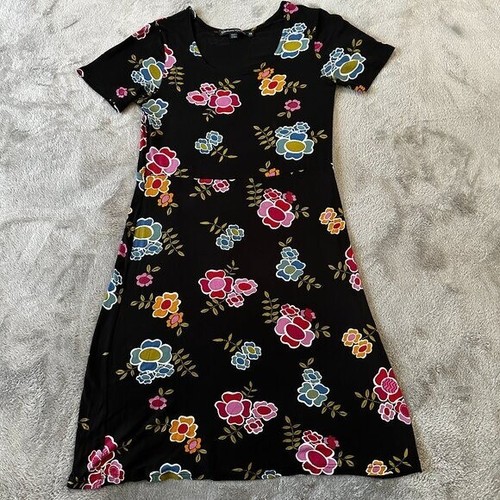 Gudrun Sjoden Short Sleeve Scoop Neck Dress Women's XS Black Floral Modal