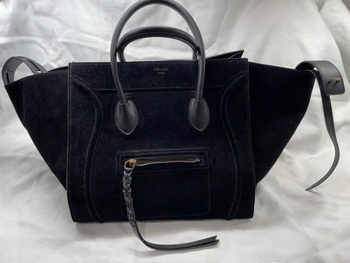 CELINE bag suede leather Phantom Luggage tote purse BIG monster blue grey black