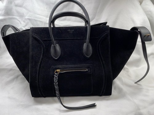 CELINE bag suede leather Phantom Luggage tote purse BIG monster blue grey black - Afbeelding 1 van 9