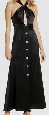 $358 Jill Stuart Women Black Sleeveless Keyhole Twist-Halter Satin Gown Dress 12
