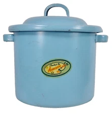 Amsco Baby Bottle Sterilizer Toy Warmer Blue Graniteware 6 Glass Bottles 1950s 1