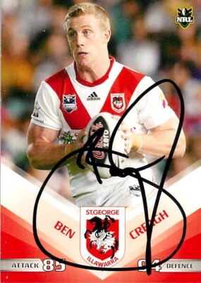 Signed 2010 ST GEORGE ILLAWARRA DRAGONS NRL Premiers Card BEN CREAGH Telegraph