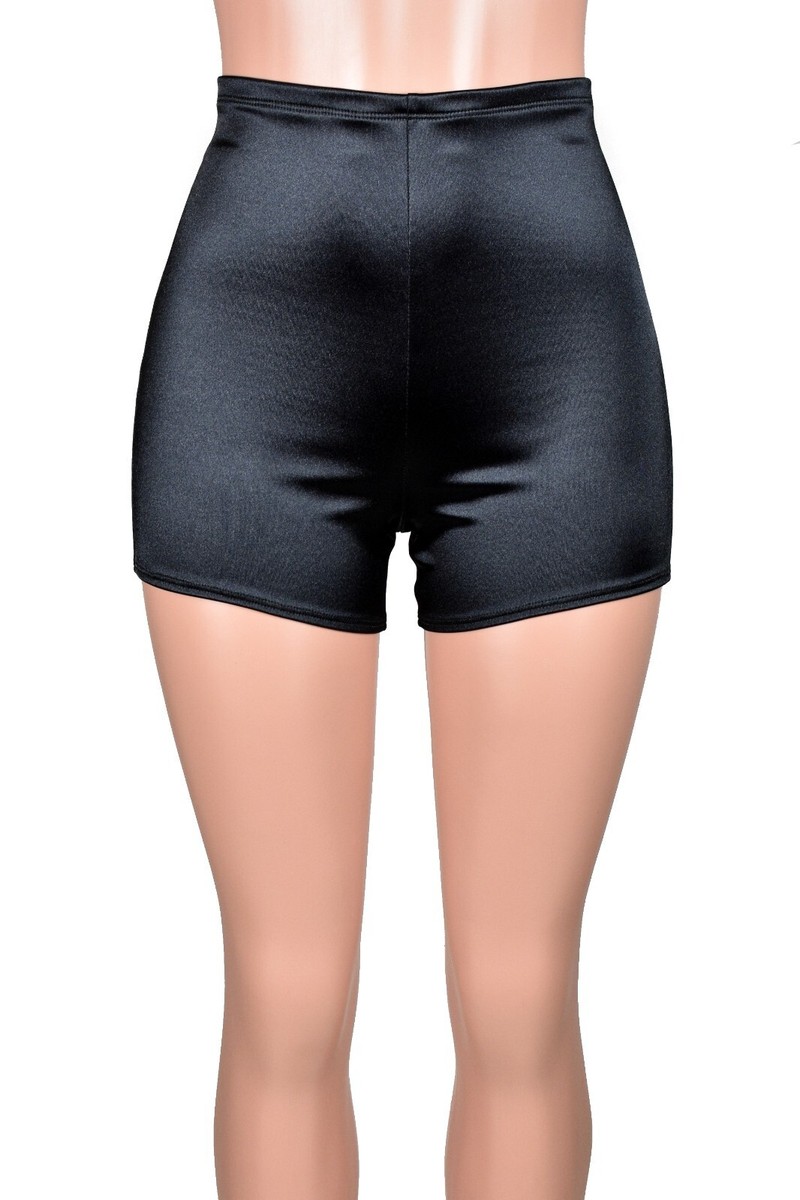 High-Waisted Black Stretch Satin Shorts XS S M L XL 2XL 3XL plus size  spandex
