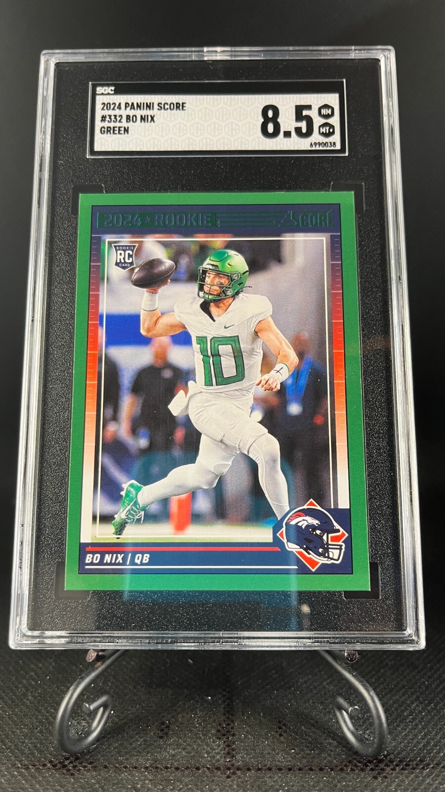 Bo Nix (RC) Grade 8.5 - 2024 Panini Score Green Variation Rookie #332