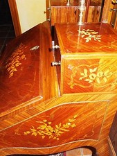 SECRÉTAIRE ECRITURE COMMODE TABLE MARQUETERIE MIROIR COLONNES MEUBLE OR ancien 18 19 ?