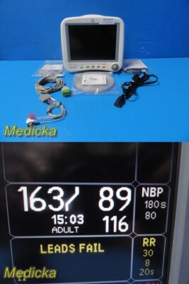 2013 GE Dash 4000 Series Patient Monitor (Temp, SpO2, ECG, NBP) W/ Leads ~ 35170