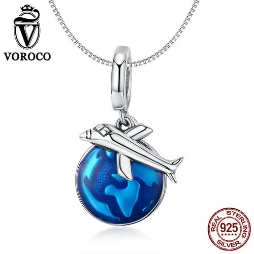 VOROCO 925 Silver Wrold Adventures Dangle Charm With Plane And Blue Enamel Earth - Picture 7 of 8