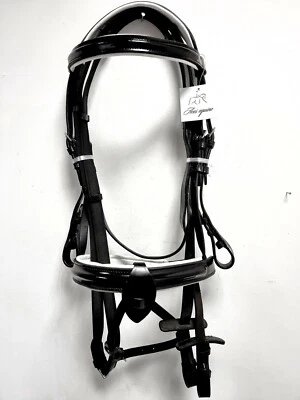 ACESEQUINE Schwarzes Lederpferd Lagerfeuer Komforttrense weich gepolstert Patent Nasenband Stirnband