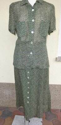 Damen Kleid Betty Barclay, 2 Teile, Bluse Rock, grün gemustert, Gr. 40, wie Neu
