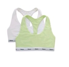 Hanes Originals Womens Green White StretchCotton 2-Pack Racerback Bralette Sz M