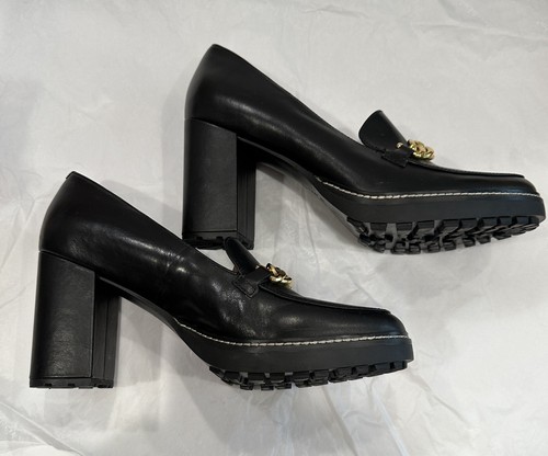 Naturalizer Callie Lug Sole Moc 10W Leather Slip on Loafer Heels Black 17 - Picture 5 of 10