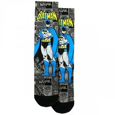 Batman Character with DC Comics Background Crew Socks Grey