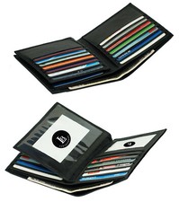 RFID Blocking Mens Genuine Leather Black Flap Credit Card ID Holder Slim Bifold
