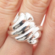 925 Sterling Silver Vintage Modernist Wavy Ribbed Ring Size 7.25