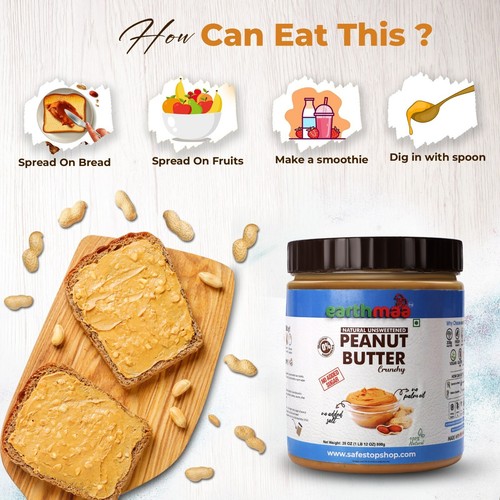 earthmaa All Natural Unsweetened Crunchy Peanut Butter, Tasty Nut Butter 28oz - Picture 13 of 14