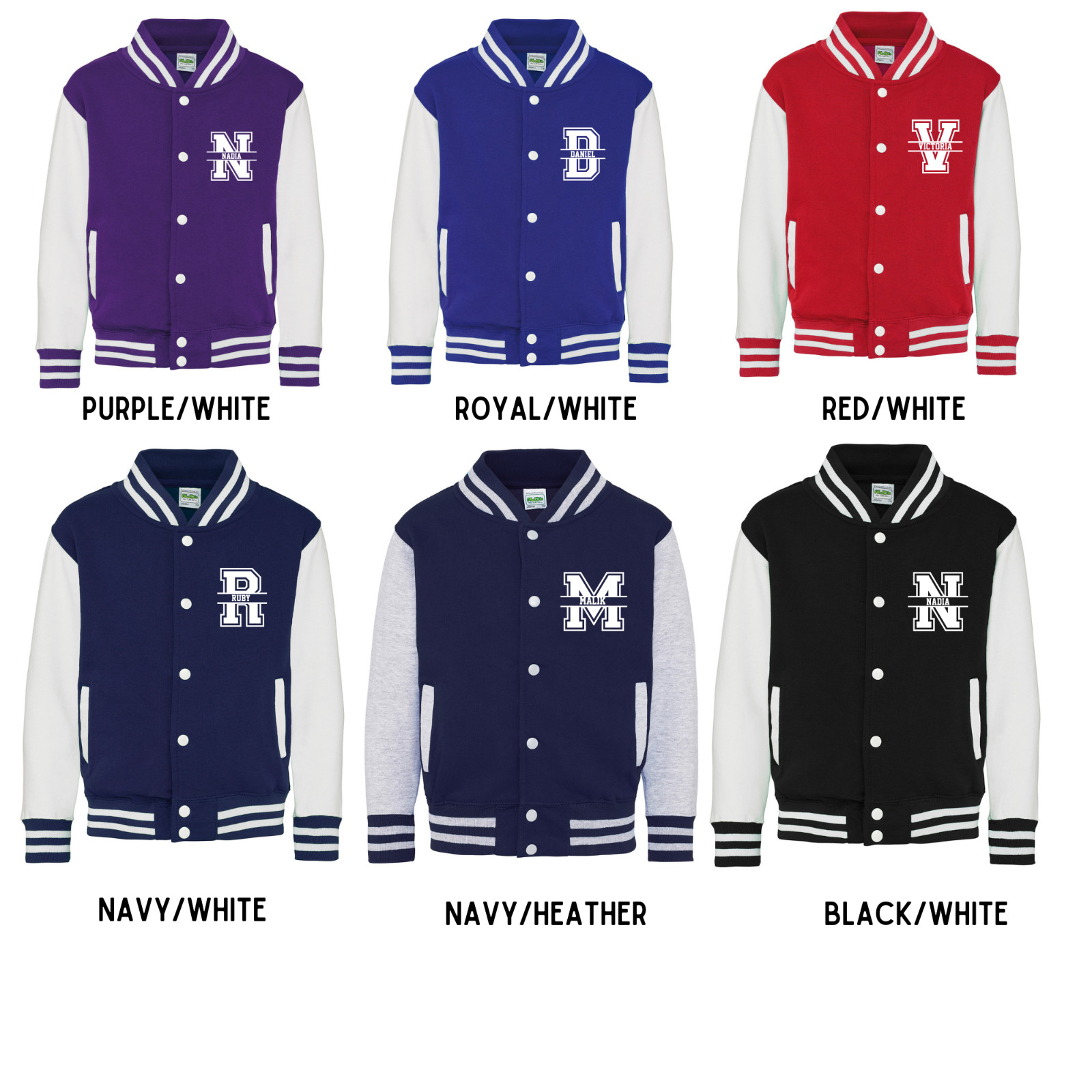 Personalised Initials Unisex Kids Varsity Jacket Custom Monogram College Jacket image 3