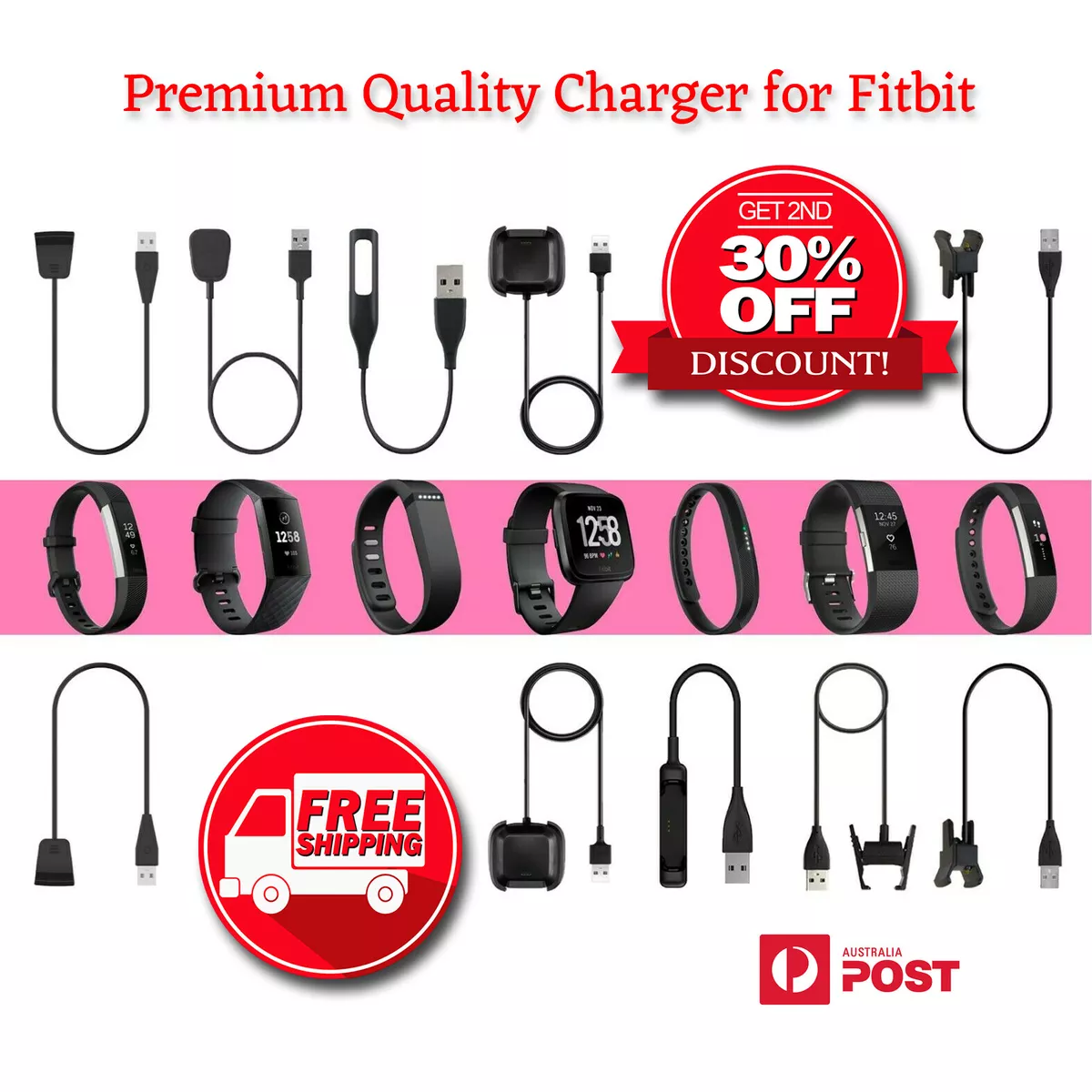 Charger Cable for FitBit Charge 5 4 3 2 Versa 4 3 2 Luxe Ionic