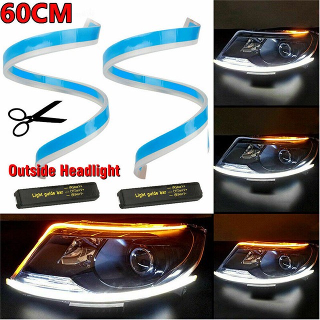 1Pair DRL Thin Daytime Running Light Auto Led Strip Eyebrow Light Car