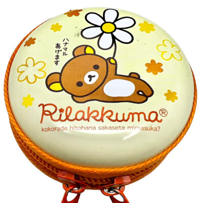 SAN-X Kawaii Cute Rilakkuma Small Circular Zip-Up Metallic Box Japan - RARE