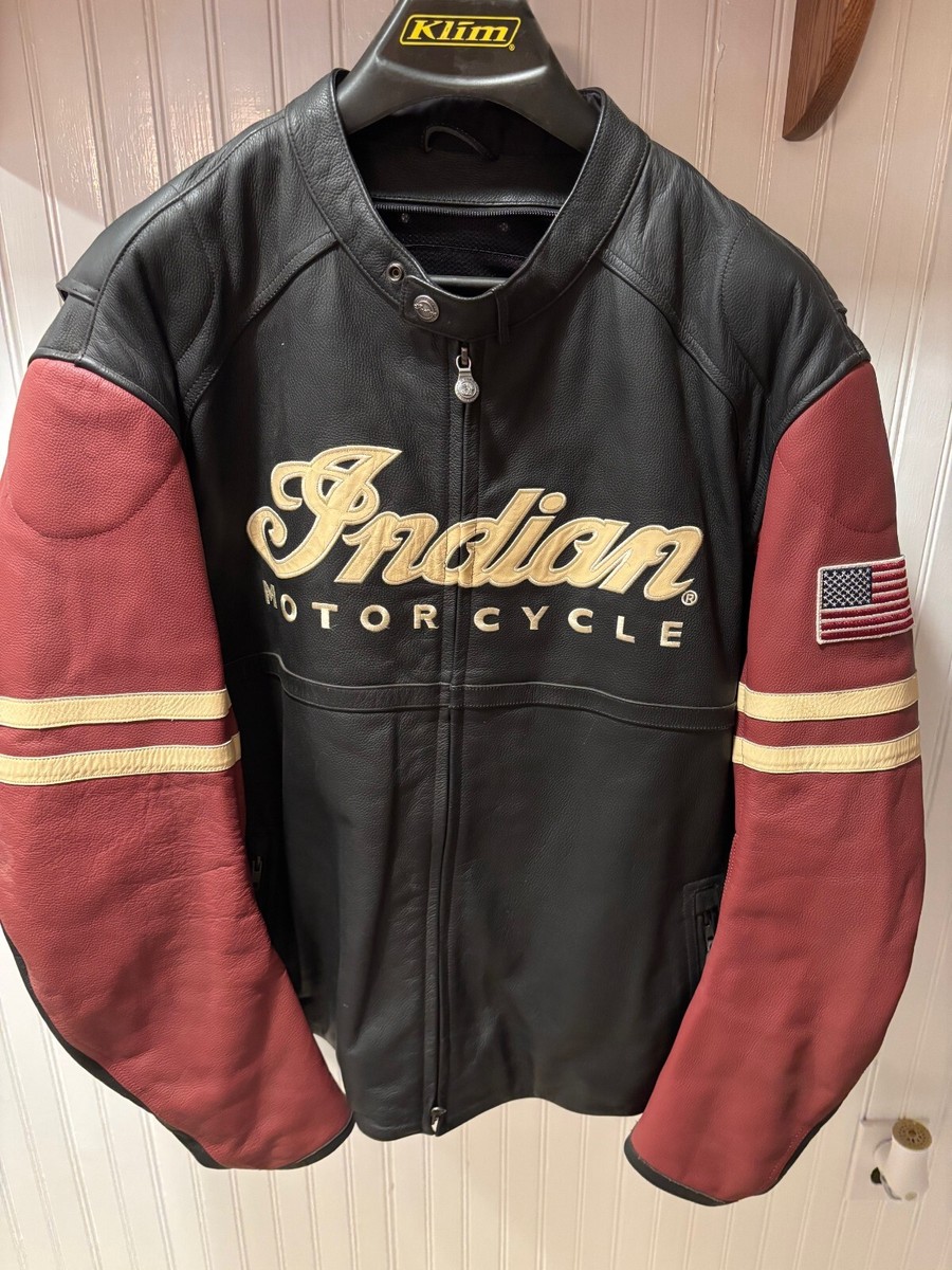 Indian Motorcycle レザー ジャケット 40 バーガンディ Men's Indian Black and Red Leather Motorcycle Jacket 3XL - Barely