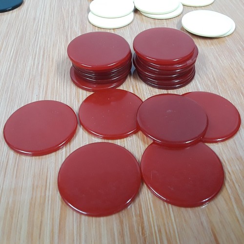 Vintage Bakelite Casino Poker Chips (91) Liscio 1,5" Rosso Giallo Bianco Nero - Foto 5 di 17
