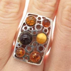 925 Sterling Silver Vintage Real Multi-Color Amber Modernist Ring Size 7.75