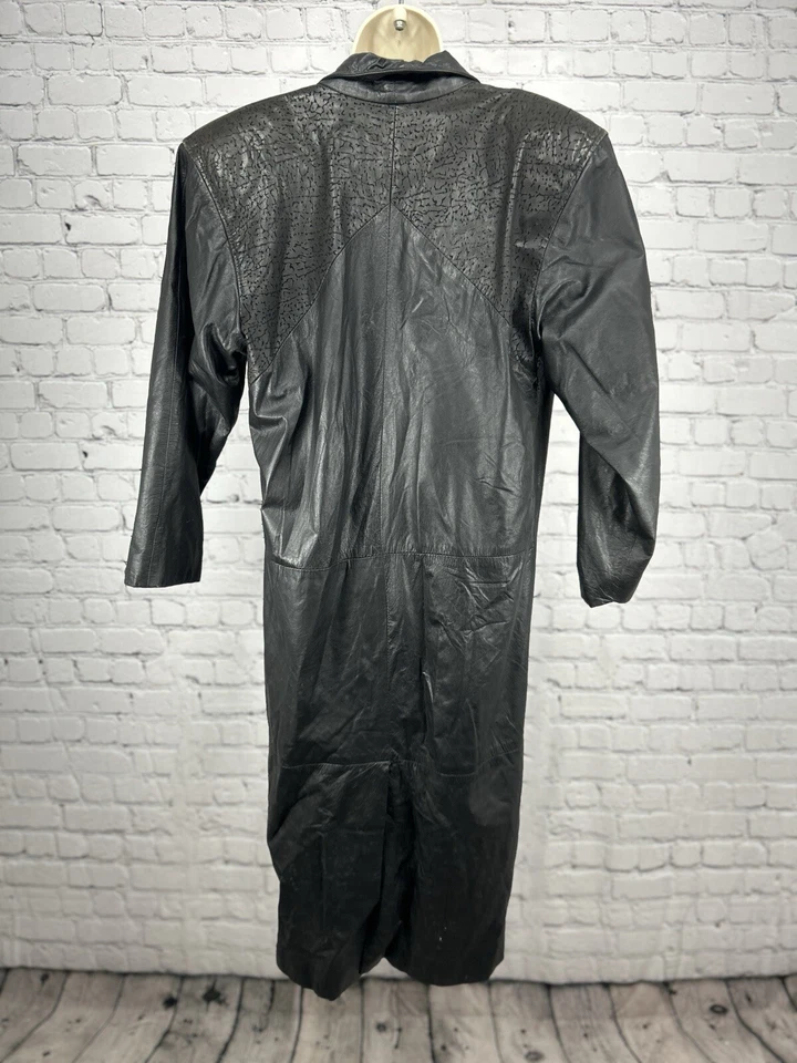 Винтажный Comint черный натуральной кожи длинным рукавом Goth траншея Duster размер маленький S - Изображение 2 из 4