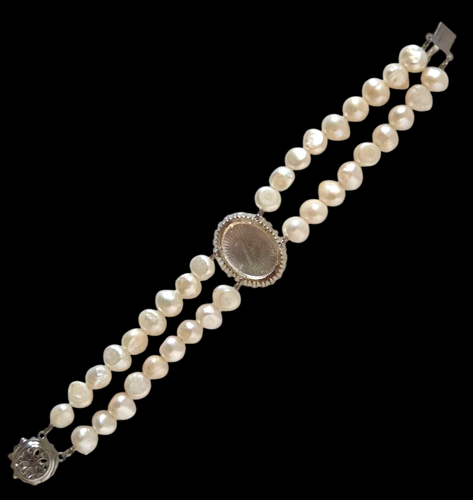 Genuine White Baroque Pearls Bracelet Double Strand Crystals Silver Tone 6.5 in. - Picture 8 of 8