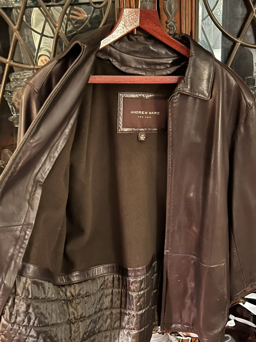 Marc New York Andrew Marc Mens Brown Leather Jacket Full Zip Marc New York Andrew Marc Mens Brown Leather Jacket Full Zip