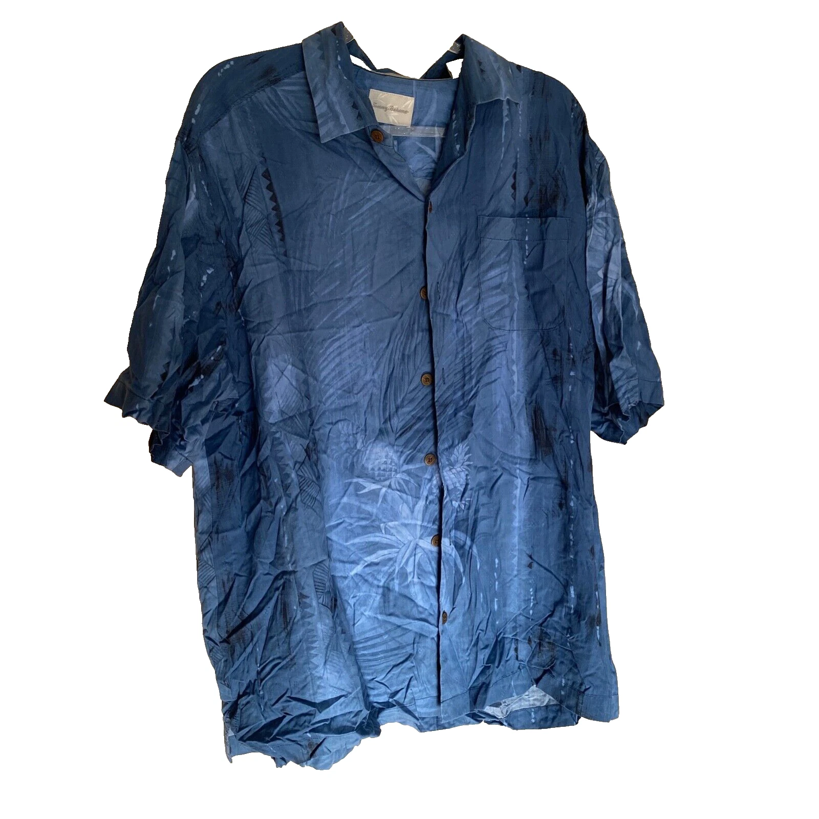 Tommy Bahama 100% Silk Shirt X-Large Short Sleeve Palm Trees