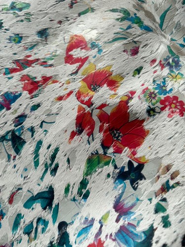 White Calfskin Table Runner/ Multi-color Floral Acid Washed - 41 in X 32 in - Picture 4 of 5