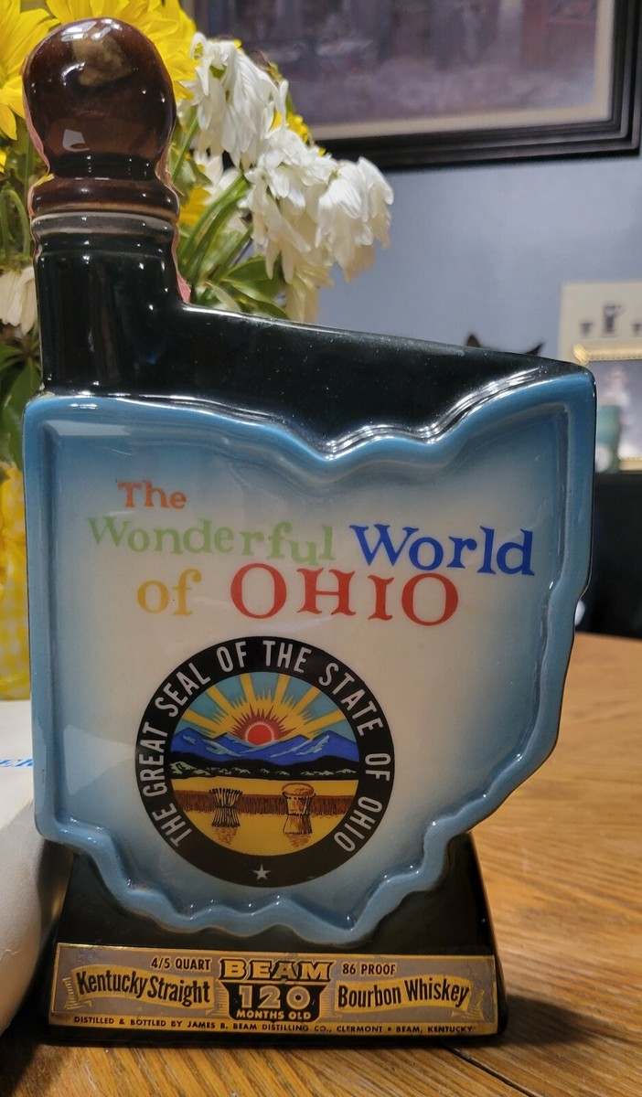 Jim Beam Whiskey Decanter The Wonderful World of Ohio Shaped Glass