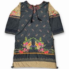 Binsaed Lawn Kurti Tunic Women Size 16 Boho Floral Modest Festival Cottagecore