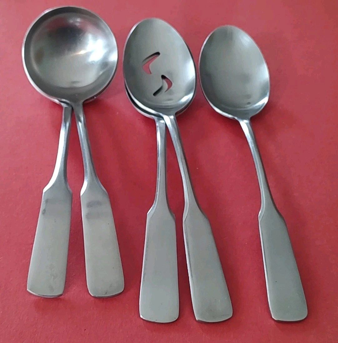 5 Towle Supreme Cutlery TWS501 Stainless Ladle Serving Table Spoons Fiddle Satin