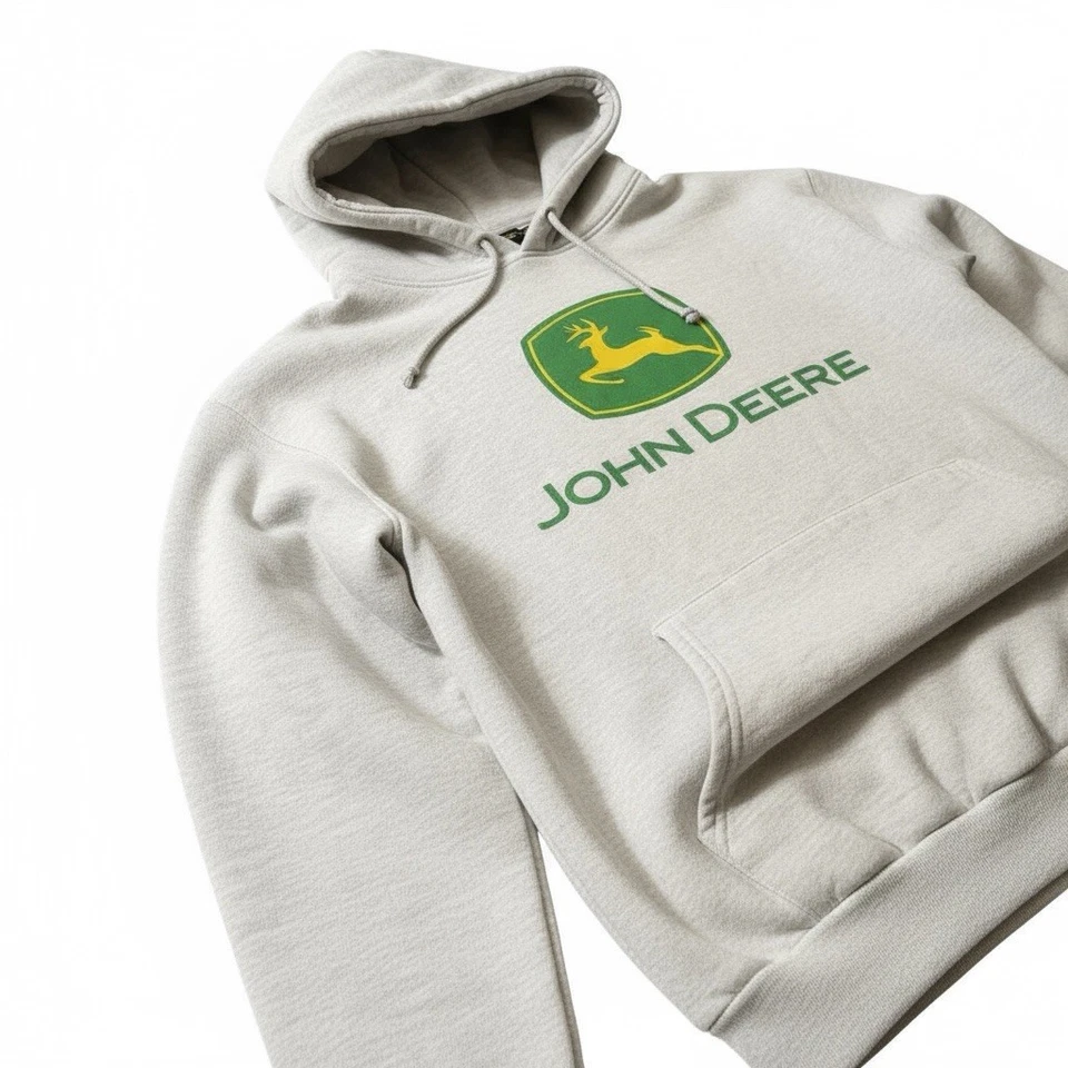 John Deere Hoodie Sweatshirt Mens Size L Grey Pullover Green Yellow Logo - Image 3 of 3