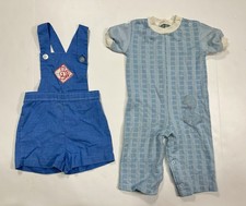 Vintage Health-Tex One Piece Outfit 24M / 3T Blue Train Dog Snap Overalls