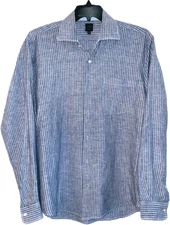 Saks Fifth Avenue Men’s Long Sleeve Front Pocket 100% Linen Stripe Shirt Size L